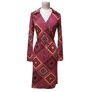 Vintage Geometric Print Long Sleeve Dress